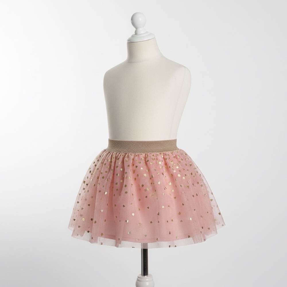 Pink Tulle Skirt with Gold Hearts Girl’s Size XS 4/5